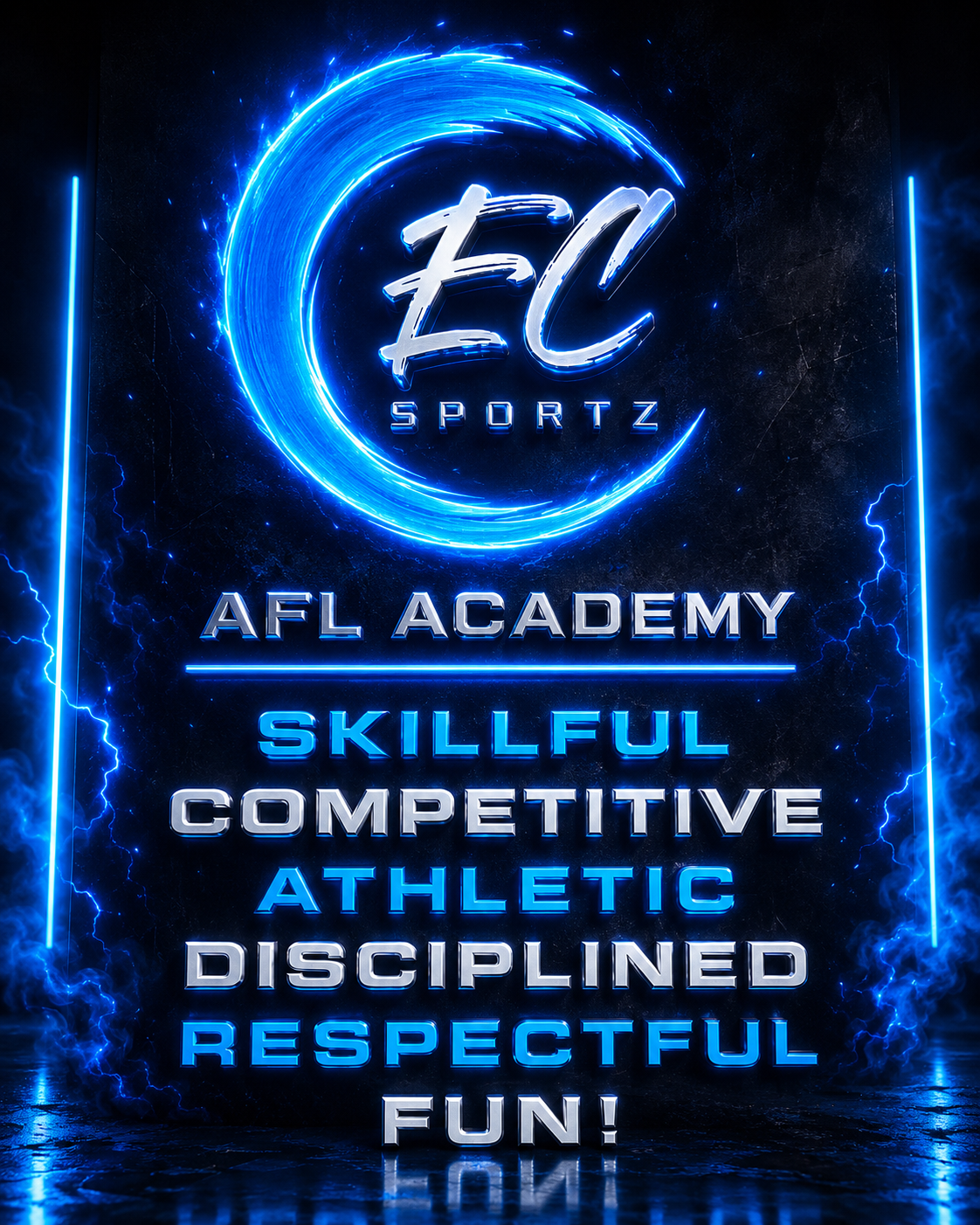 EC Sportz AFL Academy values: skillful, competitive, athletic, disciplined, respectful and fun
