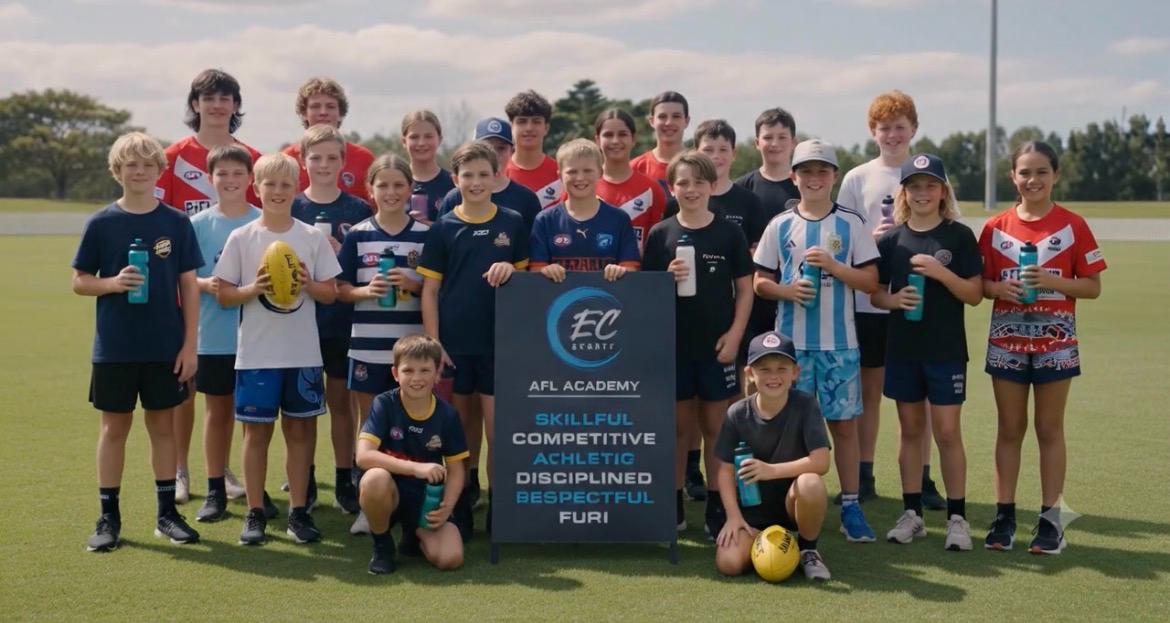 EC Sportz AFL Academy players together on the training field