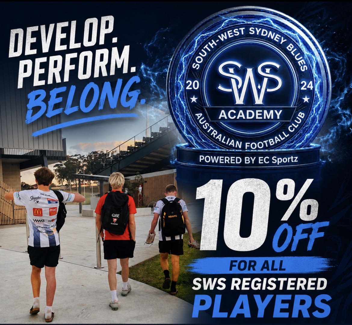 South-West Sydney Blues registered players receive 10% off EC Sportz AFL Academy memberships and services